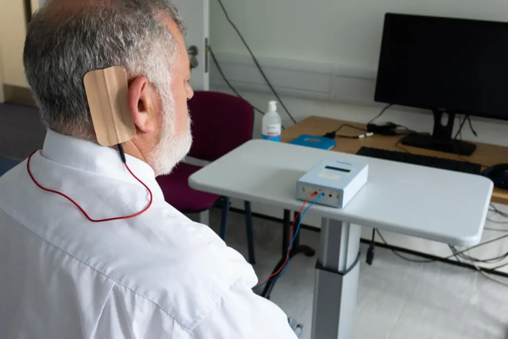 A PCIT patient during one of our research trials on electro stimulation therapy